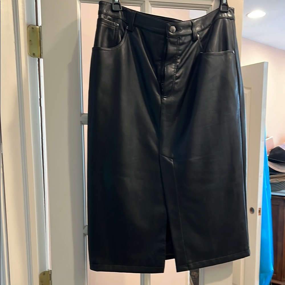 Avec Les Filles Black Midi Pencil Skirt with Wrap Slit